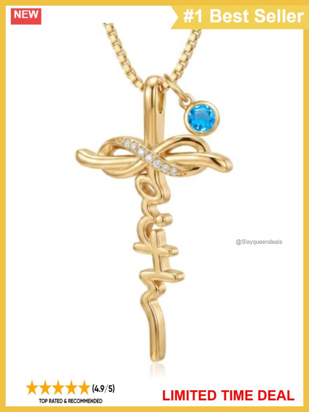 14K Gold Plated Cross Pendant Necklace 3MM Birthstone 18+2 Inch